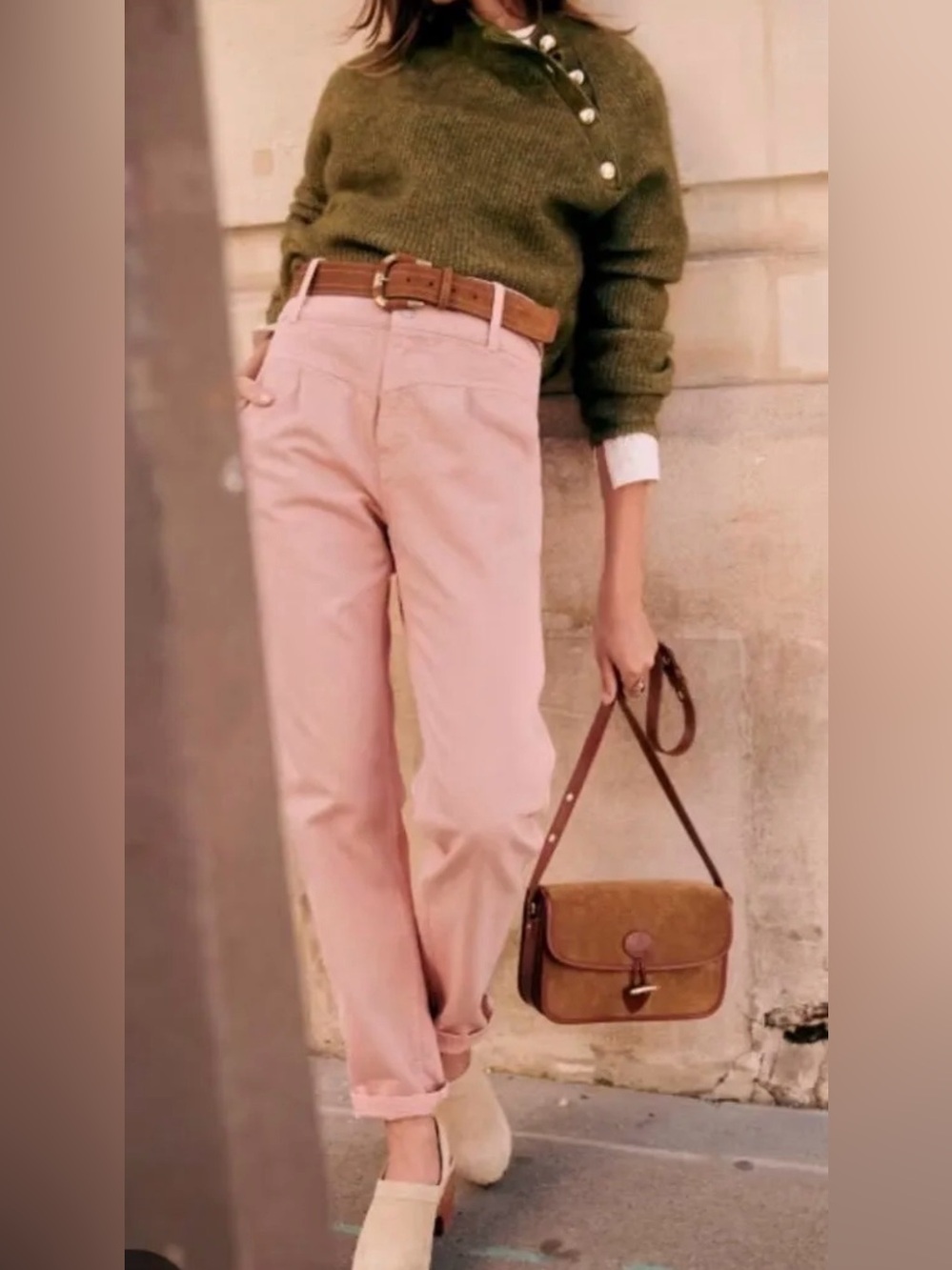 Sezane Pink High-Rise Straight Jeans
